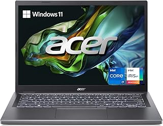 ايسر لابتوب اسباير 5 14 رفيع بشاشة انش WUXGA 1920×1200 IPS ومعالج كور i7-1355U وبطاقة رسومات انتل ايرس Xe وذاكرة LPDDR5 سعة 16GB وSSD جيل 4 512GB وواي فاي 6E وUSB وثاندربولت وكيبورد باضاءة