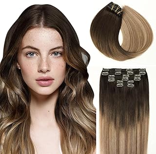 SURNEL Clip in Hair Extensions Human Hair Balayage Brown Mix Blonde Highlighted Remy Hair Double Weft Clip in Hair Extensions Straight 16inch 6pcs 100g (#/2/6/18,16'')