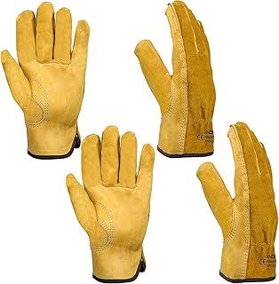 Garden Gloves Thorn Proof, Xndryan 2 Pairs Leather Work Gloves for Men & Women, Breathable and Flexible, Rubber Reinforced Wrist Rigger Gloves