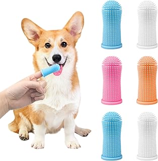 Avesteir Dog Toothbrush Set of 6, Dental Care for Pets, 4 Colours, Dog Toothbrush, Soft Food-Grade Silicone, 360° Full Wrapped Bristles, Finger Toothbrush for Pets, Anti-Plaque