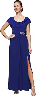 womens Long Cowl Neckline Mother of the Bride Dress, Formal Event Gown (Petite and Regular Sizes) Special Occasion Dress