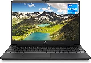 HP لابتوب 15، شاشة 15.6 انش HD، معالج انتل بنتيوم N5030، ذاكرة RAM 8GB، SSD 128GB، RJ45، HDMI، قارئ بطاقات الوسائط، واي فاي، ويندوز 11 هوم، اسود