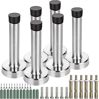 اي سيليكتد سدادة باب، 6 قطع من مصدات الباب، واقي حائط من الستانلس ستيل، سدادات باب للتنورة مع طرف ممتص للصدمات مطاطي، مع براغي تثبيت ومثبتات فضية