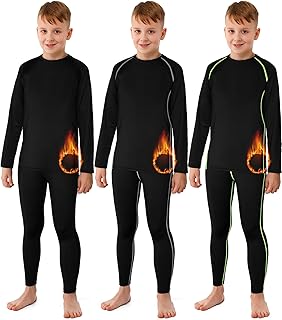 3 Sets Thermal Underwear for Kids Boys Girls Base Layer Athletic Compression Long Johns Fleece for Sport Football