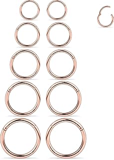 3-10PCS 14G Stainless Steel Hinged Clicker Segment Septum Nose Lip Ring Hoop Cartilage Tragus Sleeper Earrings Body Piercing Jewelry 8mm 10mm 12mm 14mm 16mm