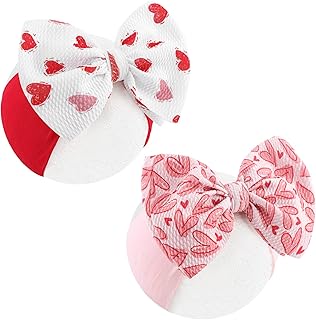 ONENINEDREAM Valentines Bows for Baby Girls 6'' Large Nylon Headband Handmade Hairbands with Bows Red Light Pink Heart Valentines Day Hair Accessories for Infant