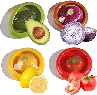 LCHYI 4Pcs Silicone Fruit Storage Box, Storage Containers for Fridge Silicone Food Saver Fruit and Vegetable Anti-Oxidation Storage Box, BPA Free & Reusable, Food Saver for Avocado Tomato Onion Lemon