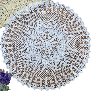 Yizunnu Round Handmade Crocheted Cotton Tablecloth Lace Table Cloth Table Napkins Wedding 60cm