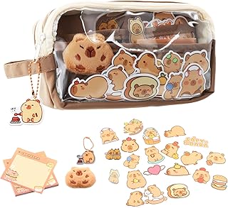 Capybara Pencil Pouch - Transparent Capybara Cute Pencil Pouch with Compartments，Wide Opening Mouth Pencil Pouch, Capybara Pencil Pouch for Stationery Cosmetics Toiletry Storage, Transparent, Cute