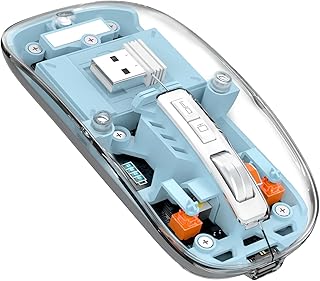 ماوس العاب لاسلكي رفيع وشفاف مزدوج الوضع بلوتوث 5.1 USB 2.4Ghz صامت مع مستقبل نقرات هادئة DPI قابل للتعديل 800-2400 ملحقات الكمبيوتر للكمبيوتر وماك واللابتوب - ازرق فاتح