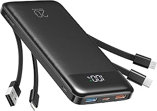 باور بانك - كيبلات مدمجة من شارميست ، بطارية USB C 20000mAh - 5 مخارج و4 مداخل وشاشة LED نوع شاحن محمول سريع الشحن 22.5 واط متوافق - الجوالات والمزيد ثلجي