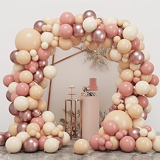 RUBFAC 164pcs Blush Balloons Garland Arch Kit Retro Pink Rose Gold Balloons Confetti Latex Balloons for Girls Baby Shower Garden Tea Party Bachelorette Birthday Wedding Decorations