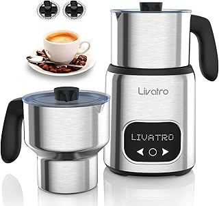 Livatro 14-in-1 Electric Milk Frother, Dual Cups (600 ml & 400 ml), Memory Function, Automatic Hot & Cold Foam Maker, Milk Warmer for Coffee, Latte, Cappuccino, Hot Chocolate