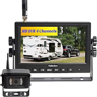 Haloview MC7108 اللاسلكية RV نظام كاميرا احتياطية 7 «شاشة مدمجة في DVR كاميرا الرؤية الخلفية مع رؤية ليلية بالأشعة تحت الحمراء وزاوية عرض واسعة للشاحنة/مقطورة/RV/بيك كوبس/سيارة التخييم/فان/مزرعة