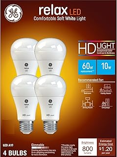 GE مصابيح اضاءة LED من ريلاكس، 60 واط، ابيض ناعم، A19 (عبوة من 4 قطع)، e26، من جي اي