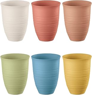 Guzzini Tierra 17oz Tall Tumblers (Set of 6) Earth Tone Colors - 100% Recycled Plastic - Unbreakable, Reusable, BPA-Free, Iced Coffee, Smoothie, Water - Stackable Cup for Kids, Home & Kitchen