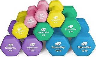 Fitness Alley Neoprene Workout Dumbbells - Non Slip, Anti Roll Exercise & Fitness Dumbbells Combo - Hex Shaped Hand weights for Men & Women - Ideal for Home and Gyms training