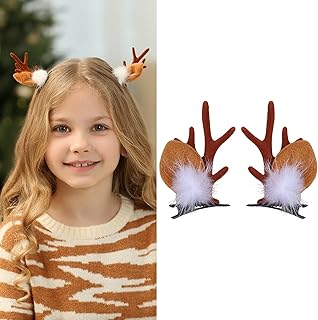 Cute Deer Ear Hair Clips Christmas Alligator Clips Brown Antlers Baby Clips Reindeer Hairpins Bowknot Furry White Ball Design Xmas Hairgrips Girls Women Hair Accessories for Christmas,Birthday Party