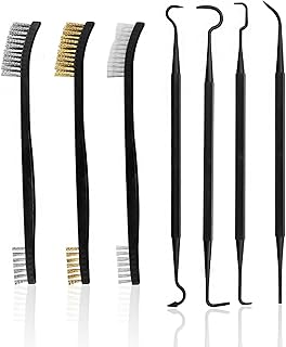 Pack of 7 Small Wire Brush, Steel Brush, Brass Brush, Rust Wire Brush Set, Steel Nylon Brush with 4 Double Ended Hooks, Metal Brush for Cleaning Dirt and Rust