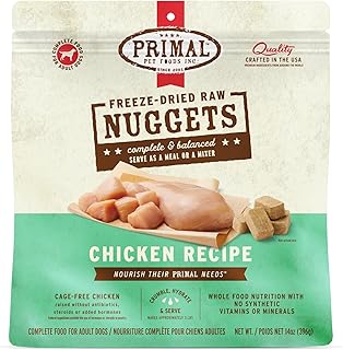 Primal Freeze Dried Dog Food Nuggets, Chicken; Complete Balanced Meal, Topper or Treat; Premium, Healthy, Grain Free, High Protein Raw Dog Food, 14 oz