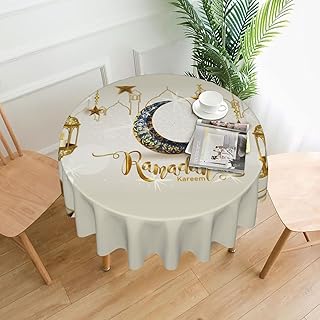 ertquji Ramadan Kareem Tablecloth Round 60 Inch Party Decoration Table Cover for Holiday Home Decor Family Picnic Dining