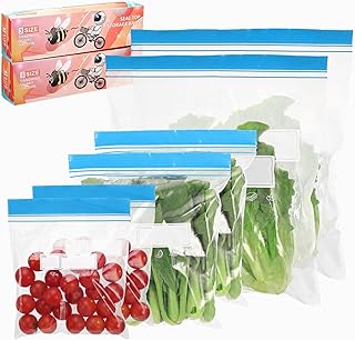 saerryor 140Pcs Freezer Bags, Zip Lock Bags Reusable Food Storage Freezer Bags BPA Free 3 Sizes BPA Free Seal Bags for Sandwiches Fruits Vegetables Meat Grains