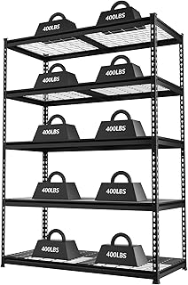 ورك برو وحدة رفوف معدنية من 5 طبقات، 48 انش عرض × 24 انش عمق × 72 انش ارتفاع، رف تخزين قابل للتعديل، سعة تحميل 4000 باوند (اجمالي)، للجراج والطابق السفلي والمستودع وورشة العمل، سبيكة صلب، أسود