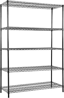لاند جارد رفوف تخزين سوداء من 5 طبقات - 48 انش طول × 20 انش عرض × 72 انش ارتفاع، رفوف تخزين من مادة الستيل الثقيل - كل وحدة تحمل 350 باوند رف سلكي مناسب للمستودعات والخزانات والمطابخ..، معدن