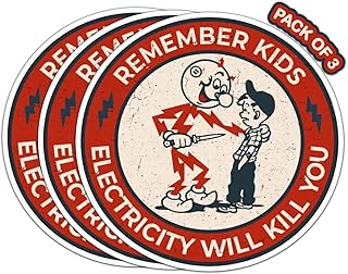 ستيكر لاصق مطبوع بعبارة «Remember Kids Electricity Will Kill You» من 3 قطع من ملصقات مضحكة للكهربائيين والقبعة الصلبة واللابتوب وزجاجة المياه وخوذة السيارة، ابيض، 3 انش - Imp 10