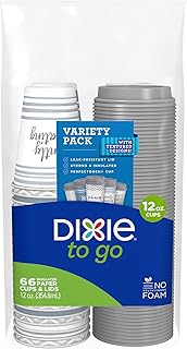 Dixie To Go Paper Cups and Lids, 12Oz, 66 Count, Disposable Insulated Cups and Lids (Designs May Vary)