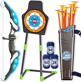 Doloowee Arrow and Bow Children, Archery Set 10 Arrow 6 Bottle Target, Children's Bow with LED Lights, Outdoor Toy Shooting Games Toy 4 5 6 7 8 9 Years Old Boys Girls (Blue)