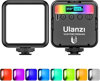 أضواء فيديو ULANZI VL49 RGB ، ضوء كاميرا LED 360 درجة كامل الألوان إضاءة التصوير المحمولة مع 3 أحذية باردة، 2000 مللي أمبير قابلة للشحن CRI 95+ 2500-9000 كيلو ضوء عاكس للضوء يدعم جذب مغناطيسي