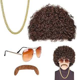 Men's 80s Outfit, Set of 4 Men's Wigs, Afro Wig, Mullet Wig, Fancy Dress Costumes, Men