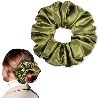 CEELGON Olive Green Big Satin Scrunchie6.5 Inches Jumbo Scrunchies Silky Hair Ties Oversized Ponytail Holderfor Thick Curly Hair Extra Large Hair Accessories for Women (Olive Green)