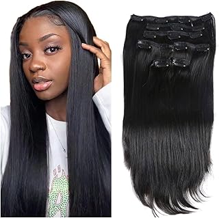 Hair Extensions مشبك شعر بشري حقيقي مستقيم في وصلات شعر بشري 8 قطعة/المجموعة مشبك مستقيم في تمديد مقطع كامل الرأس البرازيلي على إطالة الشعر للنساء Hairpiece(12inches 1PC,240g)