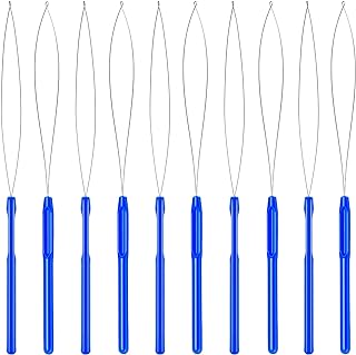 10 قطع من وصلات الشعر بحلقة الخيط أداة سحب الخطاف وأداة الخرزة أداة حلقة الخيط للشعر أو وصلات الريش (أزرق)