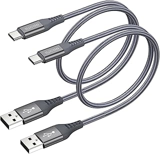 كوشيان كيبل USB نوع سي قصير، (1 قدم عبوتان) شاحن USB-C مضفر بالنايلون للشحن السريع متوافق مع ايفون 15 برو ماكس/15 برو/15 بلس سامسونج جالاكسي S9 S8 بلس نوت 9 8 (رمادي)