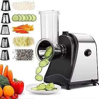 Electric Cheese Grater Potato Cutter with 5 Replacement Head Knives Home Vegetable Cutter Electric Salad Maker Multifunctional Grater Food Processor Stainless Steel Blades