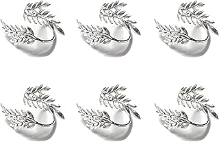 Climple Napkin Rings Set of 6 - Wheat Leaf Silver Napkin Rings - Elegant Decorative Silver Napkin Rings Holder Buckles for Fall, Holiday, Thanksgiving Dining Table