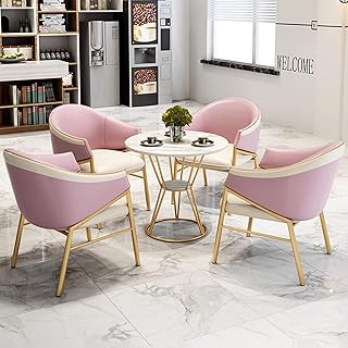 Modern Office Reception Table Set for Small Conference Rooms Simple Design with Round Table and Chairs Gray and Blue Color Scheme Ideal for Coffee Meetings and Workshops (Pink+beige Pink+beige)