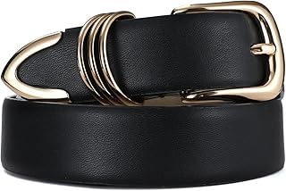 RISANTRY Women's Leather Belts with Gold Buckle Fashion Leather Waist Belt Elegant Ladies Belts for Jeans Dress & Casual Wear