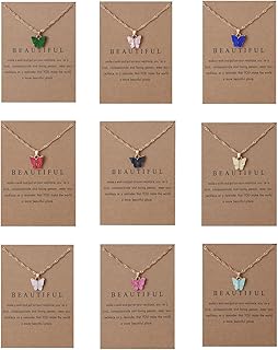 Rrdaily 9 Pcs Dainty Colorful Butterfly Pendant Necklace Set for Women,Bohemian Acrylic Butterfly Chain Necklace Cute Jewelry Gift