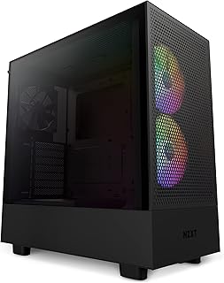 NZXT صندوق العاب كمبيوتر اتش 5 فلو RGB مدمج ايه تي اكس ميد تاور CC H51FB R1 لوحة امامية مثقبة عالية التدفق جانبية من الزجاج المقسى ادارة الكابلات 2 × مروحة كور F140 اسود