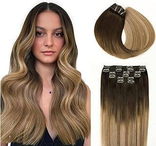 SURNEL Hair Extensions Clip In, 18 Inch Brown Ombre Hair Extensions Clip in Human Hair Double Weft Clip in Real Human Hair Extensions for Women 18inch 6pcs 120g (#/2/6/18,18'')