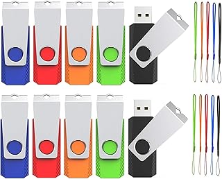 ذاكرة فلاش 32GB من وولكين، عبوة من 10 قطع، ذاكرة فلاش USB 2.0، ذاكرة فلاش دوارة على شكل حرف U مع مؤشر LED (الوان مختلطة: اسود واحمر وازرق وبرتقالي واخضر)