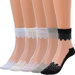 Women's Transparent Ankle Socks Lace Transparent Mesh Socks Summer Outdoor Socks Made of Glass Silk for Women and Girls