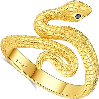 Vito 925 Sterling Silver Snake Ring for Women, 18k Gold Adjustable Snake Band Ring, Open Cool Snake Ring Jewelry Gift for Daughter Friends