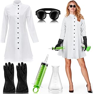 Jiuguva 5 Pcs Women's Mad Scientist Costume for Adult Halloween Party Costume