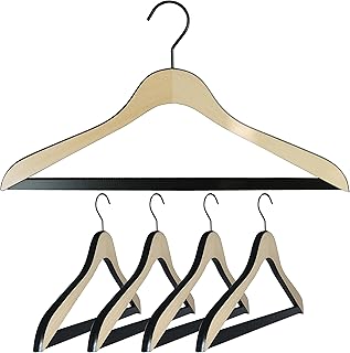 Mawa by Reston Lloyd, European Beech Wood Coat Hanger with Grip Pant Bar, 17.25" Wide Loft Series, Set of 5, Two Toned