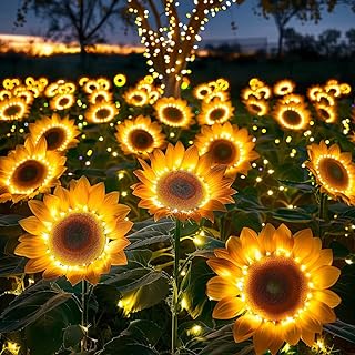 6 Pack Solar Lights Outdoor, Solar Garden Lights, Solar Flowers Outdoor Waterproof, Sunflower Lights, Solar Lights for Outside Garden Decor, Outdoor Solar Lights for Yard, Solar Flower Lights